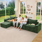 Hobestluk Cloud Modular Sectional Couch 4-Seater Sofa with Ottoman L Shaped Couch Deep Seat Sofa with Removable Cover Large Sofa for Living Room (Green, 4-Seater Sofa with One Ottoman)