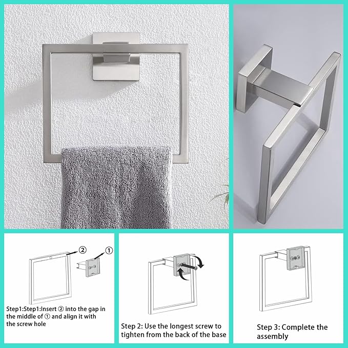 Bathroom Hardware Set Bathroom Accessories Set SUS304 Towel Bar Set Includes Towel Bar Inch+Towel Holder+Toilet Paper Holder+Towel Hook (10, Brushed Nickel-Paper Holer with Cover+Towel Ring)