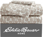 Eddie Bauer - Twin Sheets, Cotton Flannel Bedding Set, Brushed For Extra Softness, Cozy Home Decor (Little Creek Pine Cone Beige, Twin)