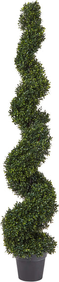 5 Ft Artificial Boxwood Spiral Topiary Tree - Realistic Fake Plant with Weighted Pot for Indoor or Outdoor Use - Artificial Plants for Living Room, Office, or Home Decor by Pure Garden (Green)