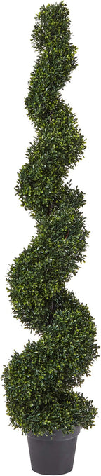 5 Ft Artificial Boxwood Spiral Topiary Tree - Realistic Fake Plant with Weighted Pot for Indoor or Outdoor Use - Artificial Plants for Living Room, Office, or Home Decor by Pure Garden (Green)