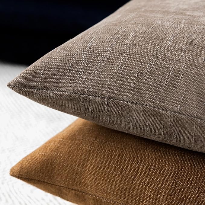 Foindtower Pack of 2 Soft Textured Chenille Throw Decorative Pillow Covers Square Accent Solid Cushion Cover Cozy Farmhouse Pillow Case with Zipper for Couch Sofa Bedroom Living Room 22x22 Inch, Taupe