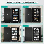 SISESOL Metal Storage Cabinet with Wheels,75 inch Tall Rolling Garage Storage Cabinet with Lock,Black Metal Cabinets with Wheels and Shelves,Deep Heavy Duty Tool Locker for Garage,Home,Office,Shop