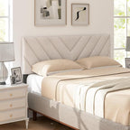 KOMFOTT Linen Fabric Upholstered Headboard for Full/Queen Size Bed, Rectangular Headboard with Solid Wood Legs & Adjustable Width, Padded Full/Queen Bed Headboard, Easy Assembly, Beige