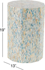 Deco 79 Mother of Pearl Shell Handmade Side End Accent Table End Table, Side Table 13" x 13" x 19", Blue