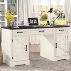 Vabches Computer Desk with File Drawer,Rustic Executive Desk with Drawers Wood Office Desk with Ample Storage Drawers,Farmhouse Large Home Wrting Desk with Drawers for Bedroom,White
