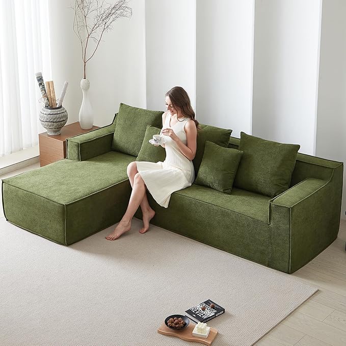 101" Modular Sectional Sofa for Living Room,Boneless Couch in A Box,Memory Foam Sectional Couches for Apartment,Cloud Couch No Assembly Required,Green