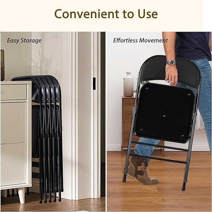 Black Folding Chairs 20 Pack with Padded Cushion and Back, Foldable Outdoor Chairs with 330-LBS Capacity, Portable Heavy Duty Metal Frame Commercial Seat for Party Kitchen Dinning Events Wedding