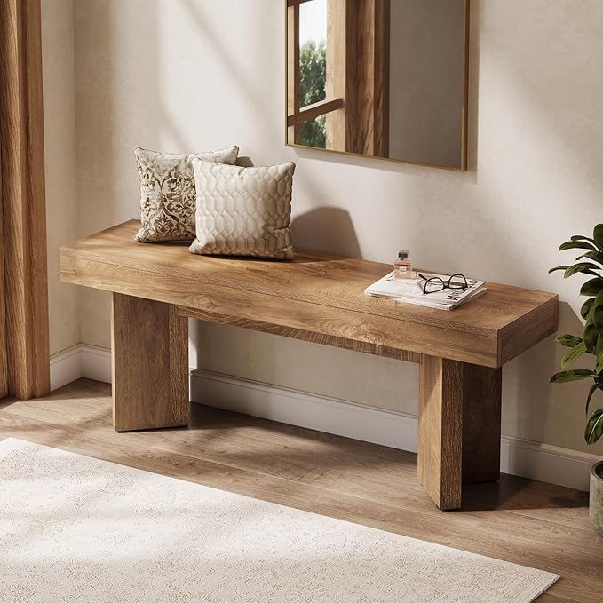 Tribesigns 47" Wooden Entryway Bench, Farmhouse Indoor End of Bed Bench, Long Table Benches Seat for Bedroom, Hallway, Foyer, End of Bed (Rustic Brown)