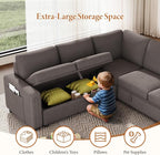 Vesgantti 88.4" Sleeper Sectional Couch with Pull Out Bed, 5 Seater L Shaped Modular Sectional Sofa with Storage, Comfy Corduroy Modular Sofa for Living Room, Bedroom, Apartment, Light Coffee