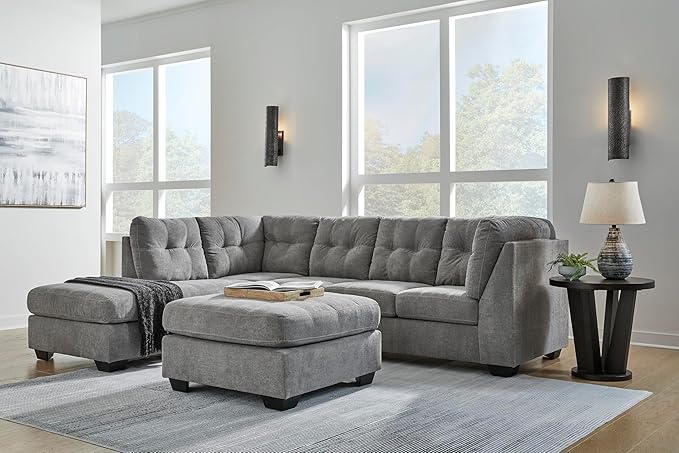 Signature Design by Ashley Marleton Contemporary Left-Arm Facing Tufted 2-Piece Sectional with Chaise and Loose Seat Cushions, Light Gray