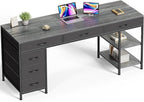 Huuger Computer Desk with 6 Drawers, 63 Inch Office Desk with Shelves, Reversible Gaming Desk, Corner Desk with Storage, for Home Office, Study, Living Room, Grey