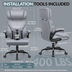 Office Chair, Ergonomic Big and Tall Computer Desk Chair with Retractable Adjustable Headrest, Executive Breathable Leather Chair, Lumbar Support Swivel PC Chair with Flip-up Armrests Rocking Function
