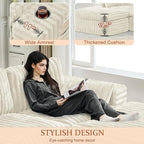 114" Cloud Boneless Sectional Couches for Living Room, Modular Sectional Sofa with Cup Holder, Cozy Fluffy L Shaped Deep Seat Boneless Couch with Storage Pocket, No Assembly Required, Beige