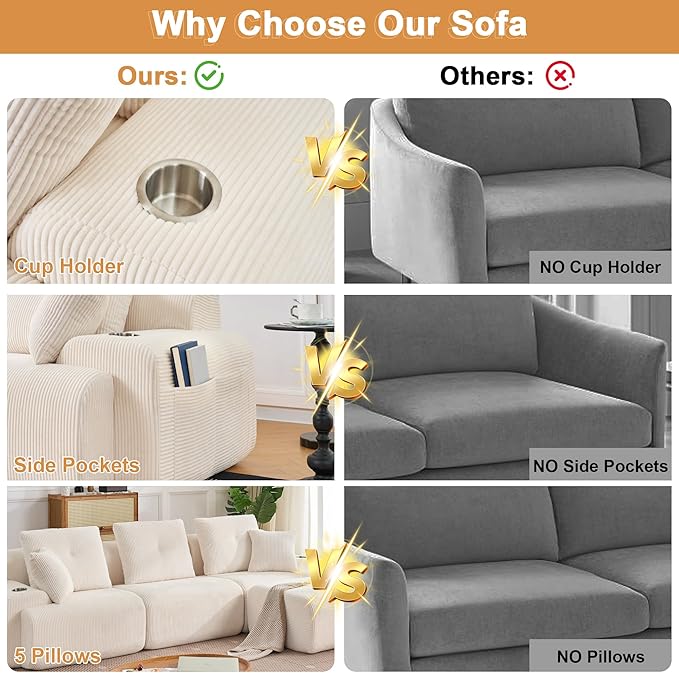 118" Modular Sectional Sofa, Cloud Sectional Couch with Deep Seat, Modern Modular Sofa with L Shaped Comfy Cloud Upholstered Boneless Couches for Living Room Bedroom, White
