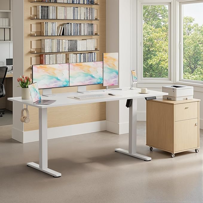 Homall Height Adjustable Electric Standing Desk, Memory Stand up Desk with Headphone Hook, Home Office Desks with Splice Board