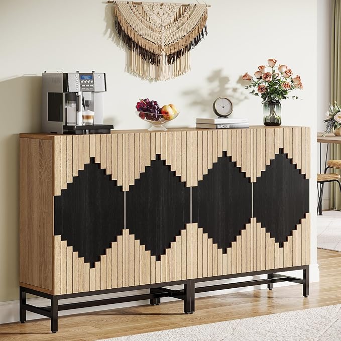 Tribesigns 63'' Farmhouse Sideboard Buffet Cabinet with Storage & Doors, Tall Vintage Credenza Wood Coffee Accent Cabinet for Kitchen, Dining Room, Living Room