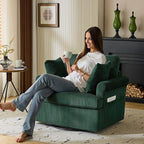 Karl home 39" Swivel Accent Chair,Oversized Seat Armchair W/2 Pillows and 4 Pockets,Modern Upholstered Corduroy Barrel Chairs,Comfy Single Sofa for Living Room,Reading,Bedroom and Office-Dark Green