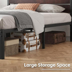 Queen Bed Frame with Headboard and Footboard, with Under Bed Storage, All-Metal Support System, No Box Spring Needed, Easy Assembly, Red Brown