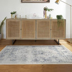 RUGGABLE Washable Vintage Area Rug – Sarrah Blue Quartz 3x5, Stain-Resistant, Non-Slip – Small Machine Washable Rugs for Living Room, Bedroom, Hallway, Entryway & Office–with Standard Pad