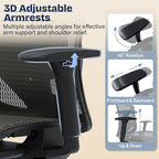 Ergonomic Office Chair, Mesh Computer Desk Chairs with Adjustable Lumbar Support, 3D Armrests, Tilt Function, Comfy Wide Seat, Swivel Executive Work Task Chair for Company and Home