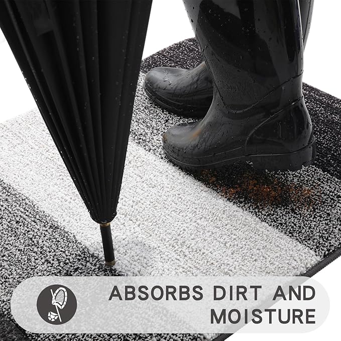 Kitinjoy Indoor Outdoor Door Mat, 59x24 Non-Slip Absorbent Dirt Trapper, Low-Profile Washable Inside Entrance Front Floor Mat, Sturdy Soft Entry Doormats for Entryway, Grey