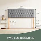 Tufted Upholstered Headboard Twin Size, Sturdy and Durable Solid Wood Twin XL headboard, Fabric Headboard Adjustable Height from 37” to 51”, Modern Button Diamond Design Head Board, Grey