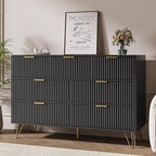 Black Dresser for Bedroom, 7 Drawer Dresser with Gold Pulls, Wide Chest of Drawers for Bedroom, Entryway, 47.2" L x 15.7" D x 31.4" H