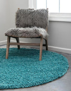 Unique Loom Solid Shag Collection Area Rug (3' 3" Round, Deep Aqua Blue)