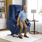 MCombo Large Power Lift Recliner Chair Sofa with Massage and Heat for Big and Tall Elderly People, 3 Positions, Cup Holders, and USB Ports, Fabric 7549 (Large, Navy Blue)