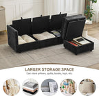 80" Cloud Modular 3 Seater Sofa with Storage Ottoman, Modern Upholstered Storage Sofa Couch Deep Seat, L Shape Sectional Sofa Chenille Comfy Couch with Armrests for Living Room, Small Space, Black