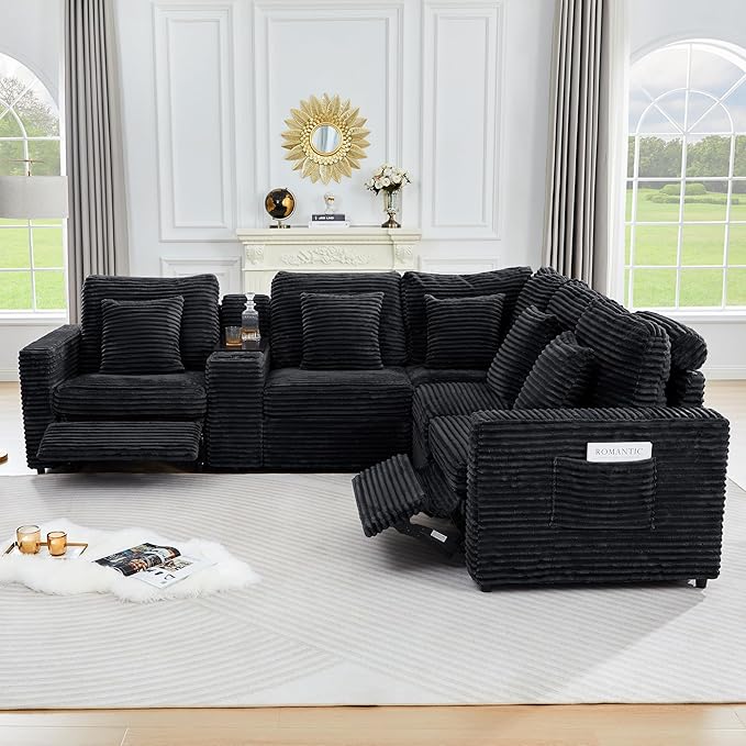 ORRD Modern Armless Power Recliner Sofa Seat for Modular Sectional Couch for Living Room-Black