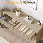 RoyalCraft Beige 6 Drawer Dresser, Fluted Modern Wood Chest of Drawers, Long Dresser for Bedroom TV Stand Storage Cabinet for Living Room