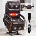 Dual Motor Recliner Lift Chair with Heat and Massage, Heavy Duty Leather Power Lift Recliner Chair Idea Gifts for Seniors, Stand Assistance, Dark Brown