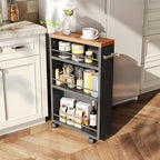 LITTLE TREE Slim Rolling Storage Cart, 3 Tier Snack Cart with Wheels for Kitchen, 6.3 Inch Wide Bathroom Organizer Shelves, Wooden Utility Cart for Laundry Room, Black