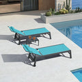 PURPLE LEAF Outdoor Lounge Chair Set of 3 Patio Chaise Pool Lounger Aluminum Frame with Side Table and Wheels for Outside Sunbathing Tanning Recliner Including Pillows Turquoise Blue