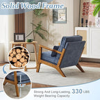 VINGLI Solid Wood Wide Armrests Accent Chair,Upholstered Mid Century Modern Chair with Pillow,Comfy Reading Chair Farmhouse Arm Chair,Chairs Living Room,Bedroom,Guest Room,Chenille Fabric,Dark Blue