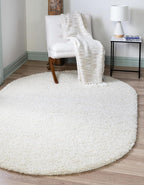 Unique Loom Solid Shag Collection Area Rug (8' x 10' Oval, Snow White)