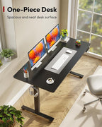SANODESK Electric Standing Desk 55 x 28 Inches Whole-Piece Desktop Height Adjustable Stand Up Desk w/6-Button Controller Ergonomic Computer Desk for Home Office, Black Frame + Black Tabletop