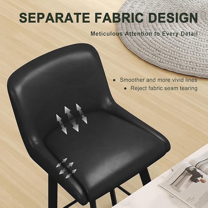 Swivel Bar Stools, 30''H Upholstered Barstools with Backs, Modern Counter Height Bar Stool Chairs for Kitchen Island, Metal Legs (Black- Faux Leather, Set of 2-30" H)