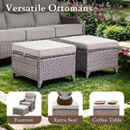 Luxury High Back Outdoor Furniture with 6-inch Extra Thick Cushions, Patio Furniture Set with Swivel Chairs, 8 PCS Wicker Conversation Set for Yard, Deck, Poolside, Brown/Beige