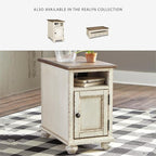 Signature Design by Ashley Realyn French Country Chair Side End Table, Cabinet Storage with Shelf, Outlets and USB Ports, Wood, 14" W x 24" D x 23.13" H, Cream
