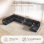Vesgantti 204.7" Oversized Boneless Sectional Couch, Modern 9 Seater Modular Sofa with Chaise, Deep Seat Convertible Corduroy Cloud Couches for Living Room, No Assembly Required, Black