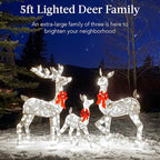 Best Choice Products 3-Piece Large Lighted Christmas Deer Family Set 5Ft Outdoor Yard Decoration with 360 LED Lights, Stakes, Zip Ties - Silver
