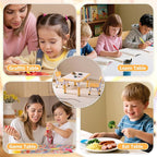 Kids Table & Chairs Set (2 Chairs), Height Adjustable Toddler Table and Chair Set for Kids Ages 3-8 with Graffiti Desktop, Learning & Art Activity Desk for Classroom, Home, Daycare (Natural)