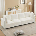 4-Seater Modular Sectional Cloud Sofa, Straight-Line Couches for Living Room, Modern Upholstered Deep Seat Sofa, Chenille Beige