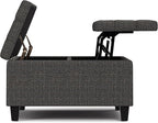 SIMPLIHOME Harrison 30 inch Wide Transitional Square Small Coffee Table Storage Ottoman in Ebony Tweed Polyester, Assembled, for The Living Room and Bedroom
