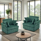 Karl home Swivel Accent Chair Set of 2, 39" Oversized Armchair W/2 Pillows and 4 Pockets,Modern Corduroy Barrel Chairs,Comfy Single Sofa for Living Room,Reading,Bedroom and Office-Dark Green
