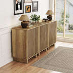 LukeAlon Fluted Sideboard Cabinet with Storage, 70" Farmhouse Boho Accent Buffet Cabinet, Wooden Credenza Cabinets for Living Room Dining Room Entryway Hallway, Natural Wood Color