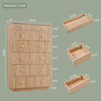 Fluted Dresser for Bedroom, 48" H 7 Drawer Dressers, Wood Tall Dresser Storage Organizer, Modern Bedroom Chest with Deep Storage for Closet Hallway, Entryway, Living Room Natural